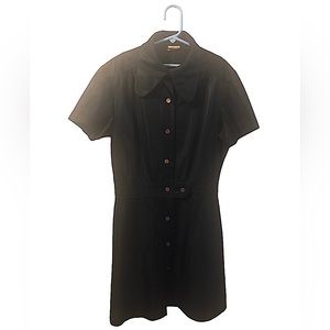 Vintage 80s Uniform - Black Button-Down Shirt Dress